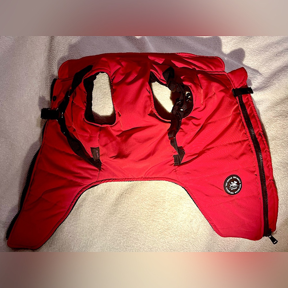 Red Wind & Water Resistant Dog Jacket With Built-in Harness / Norbi / Size: XL